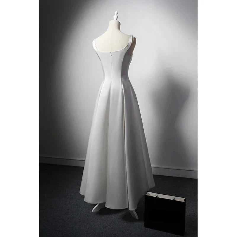 Robes de soirée Weitese pour femmes, robe de bal blanche en satin, coupe trapèze, style français, robes de soirée, magasins